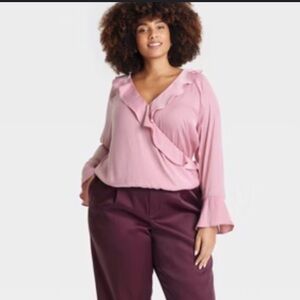 A New Day Women's Flounce Long Sleeve V-Neck Ruffle Wrap Blouse